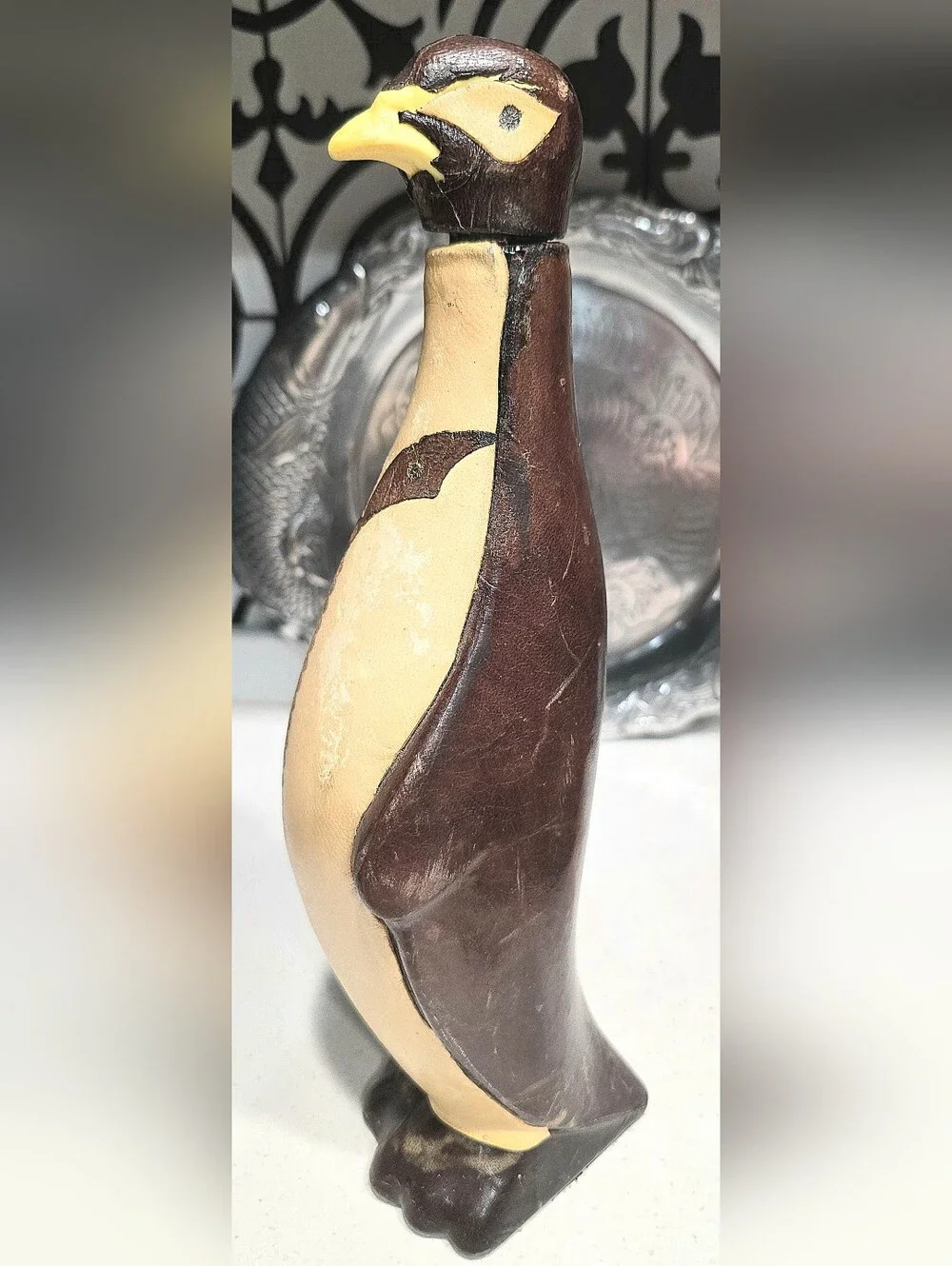 1960's Chianti Leather Coated Penguin Bottle Decanter Made In Italy One Of One
